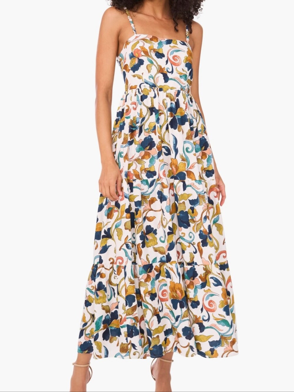 MSK White Maxi Dress with Multicolor Floral Print